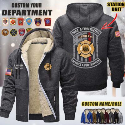 Custom US FIrefighter N2 Once A Firefighter Fleece Zip Hoodie 5