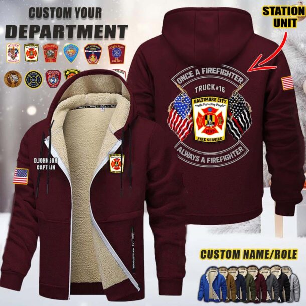 Custom US FIrefighter Once A Firefighter Always A Firefighter Fleece Zip Hoodie 6