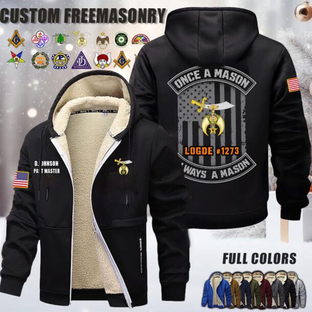 Custom US Freemasonry Once A Mason Fleece Zip Hoodie 5