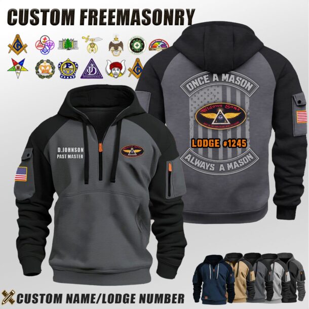 Custom US Freemasonry Once A Mason Halfzip Hoodie 3