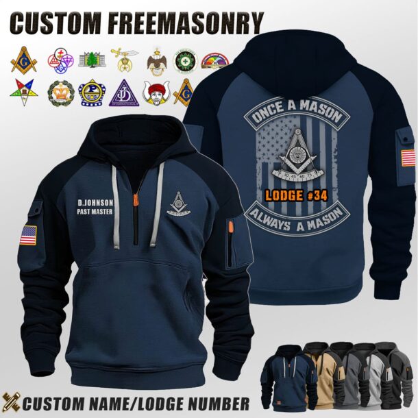 Custom US Freemasonry Once A Mason Halfzip Hoodie 5