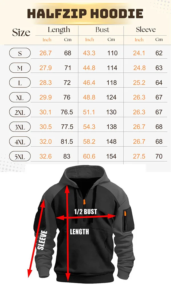 Web Halfzip Hoodie Sizechart