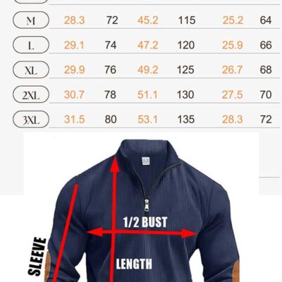 Web Halfzip Sweatshirt Sizechart 1