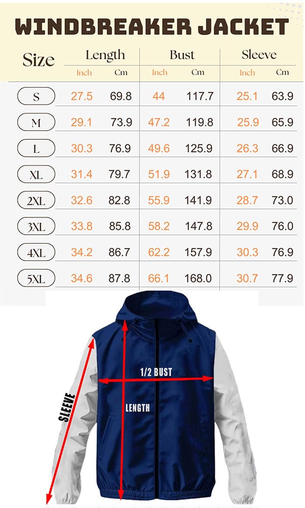 Web Windbreaker Jacket Sizechart