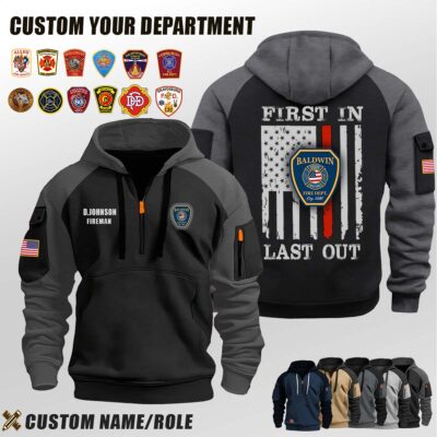 Baldwin Fire Department NY_First In Last Out Halfzip Hoodie