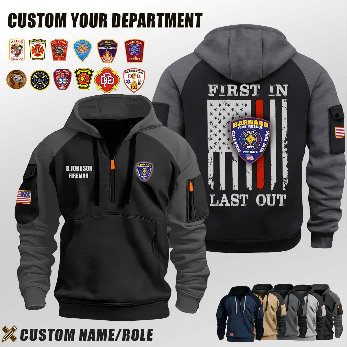 Barnard Fire Department NY_First In Last Out Halfzip Hoodie