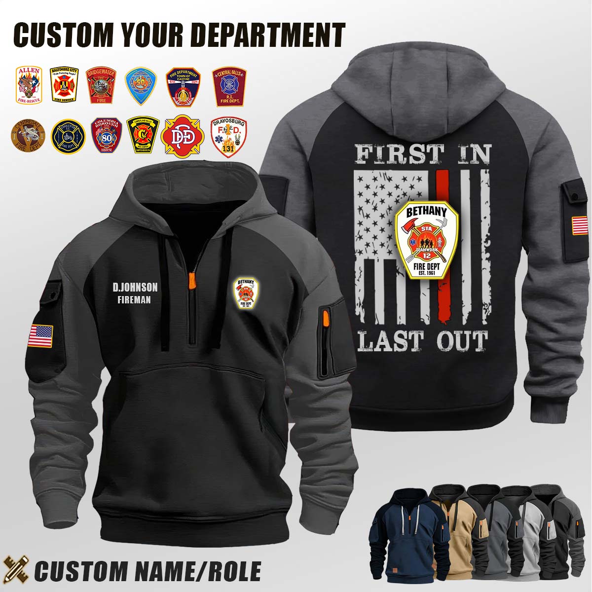 Bethany Rural Fire Department Station 12 NC_First In Last Out Halfzip Hoodie