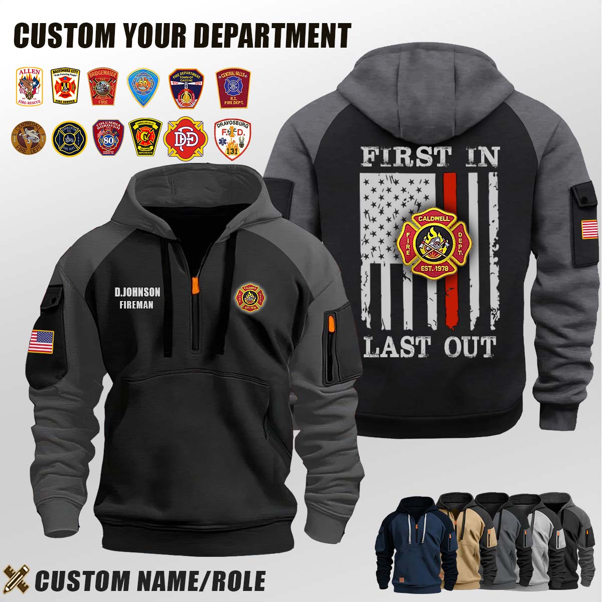 Caldwell Fire Department AR_First In Last Out Halfzip Hoodie