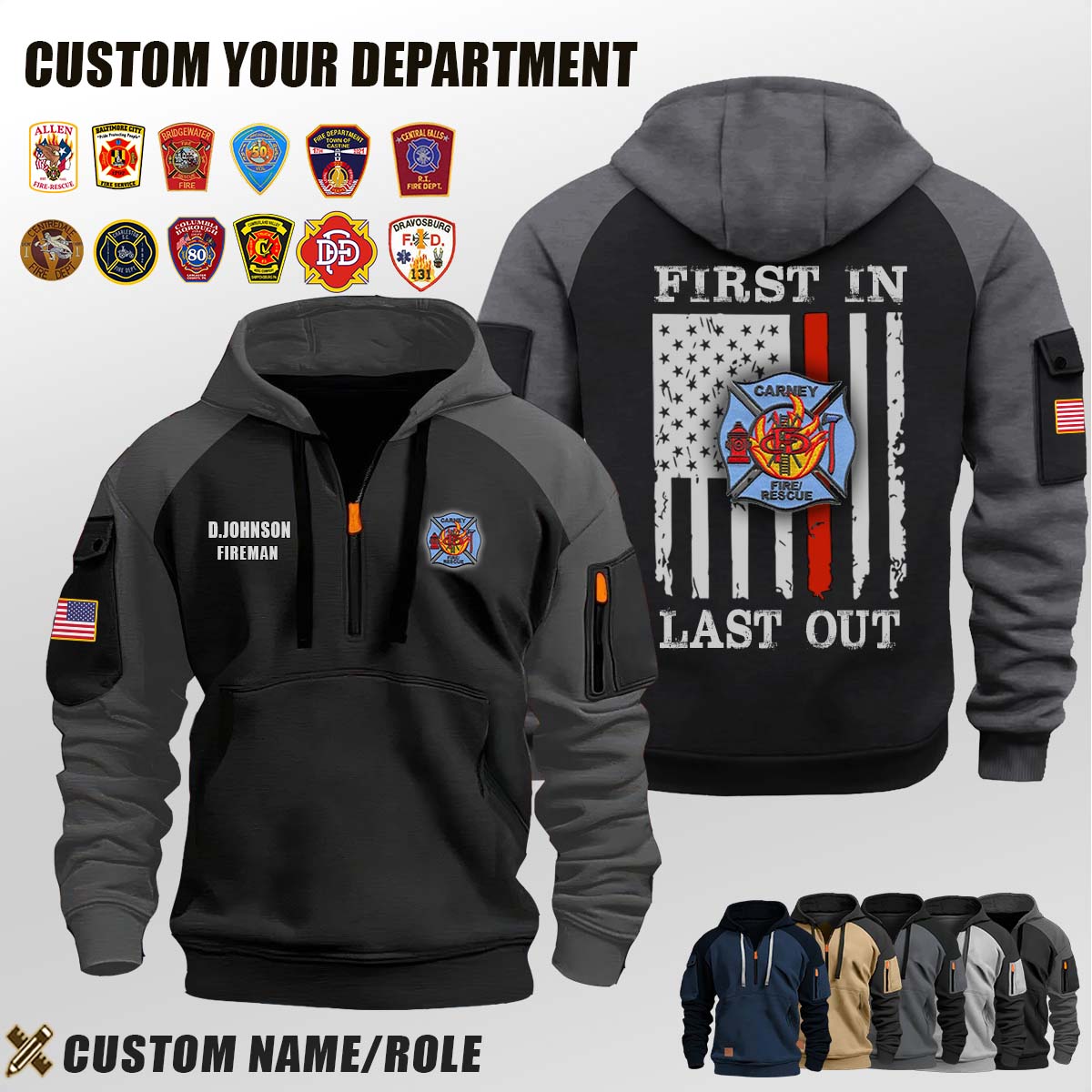 Carney Fire Department OK_First In Last Out Halfzip Hoodie