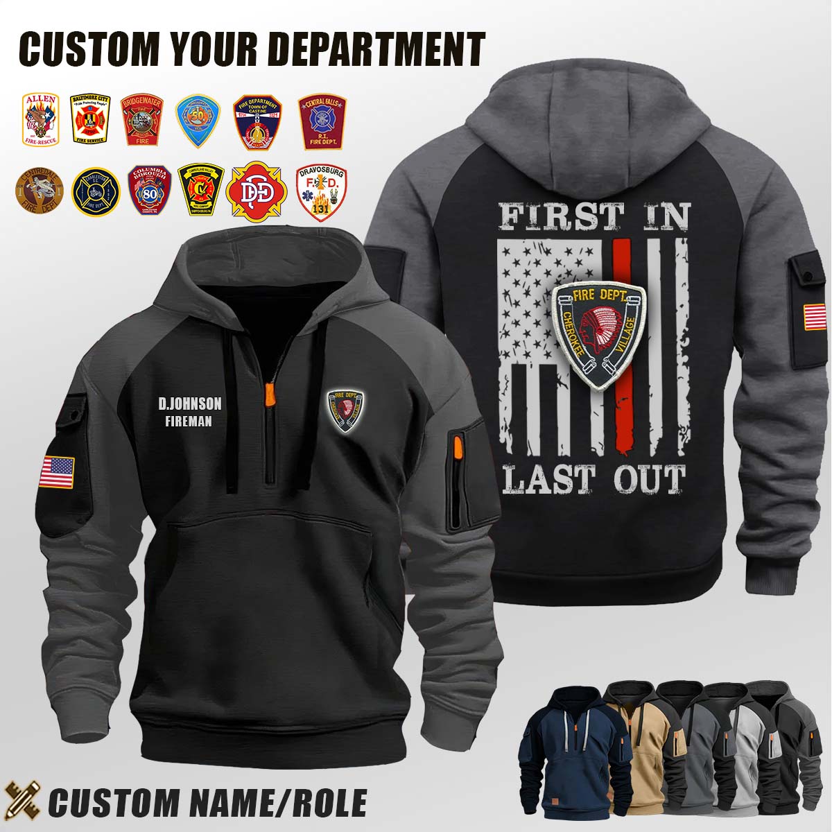 Cherokee Village Fire Department AR_First In Last Out Halfzip Hoodie