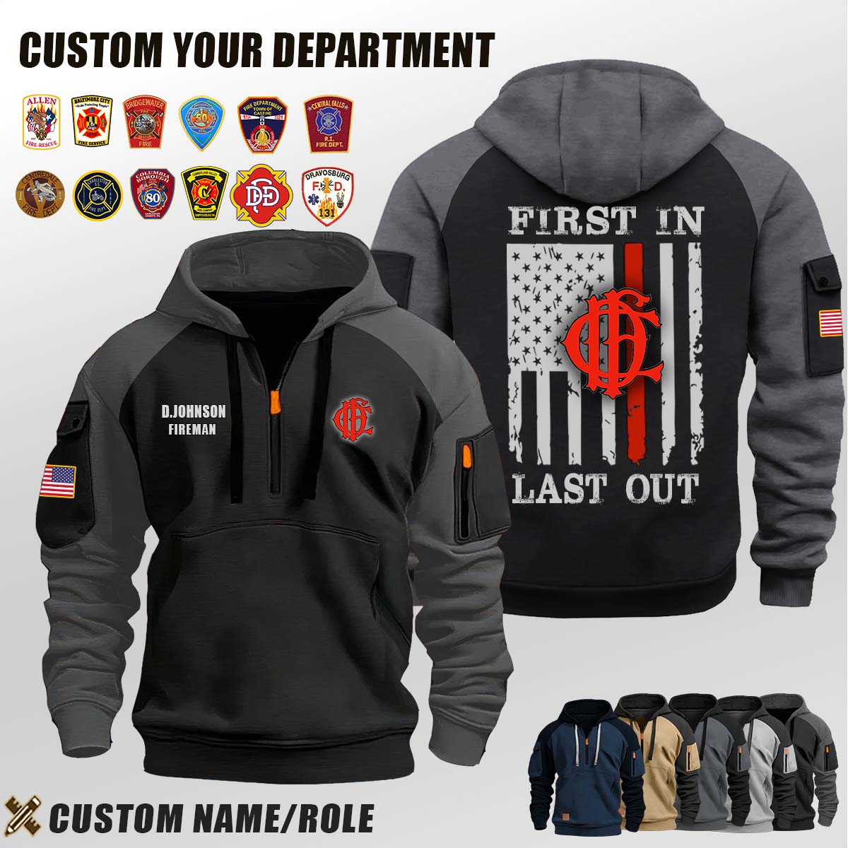 Chicago Fire Department_First In Last Out Halfzip Hoodie