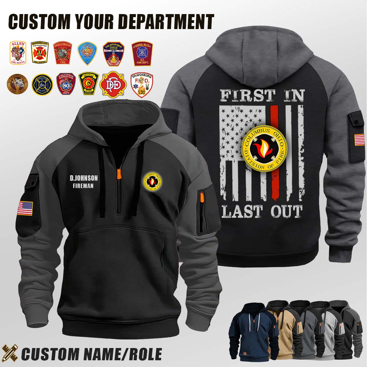 Columbus Fire Department OH_First In Last Out Halfzip Hoodie