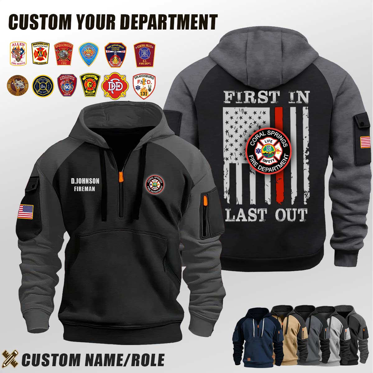Coral Springs Fire Department FL_First In Last Out Halfzip Hoodie