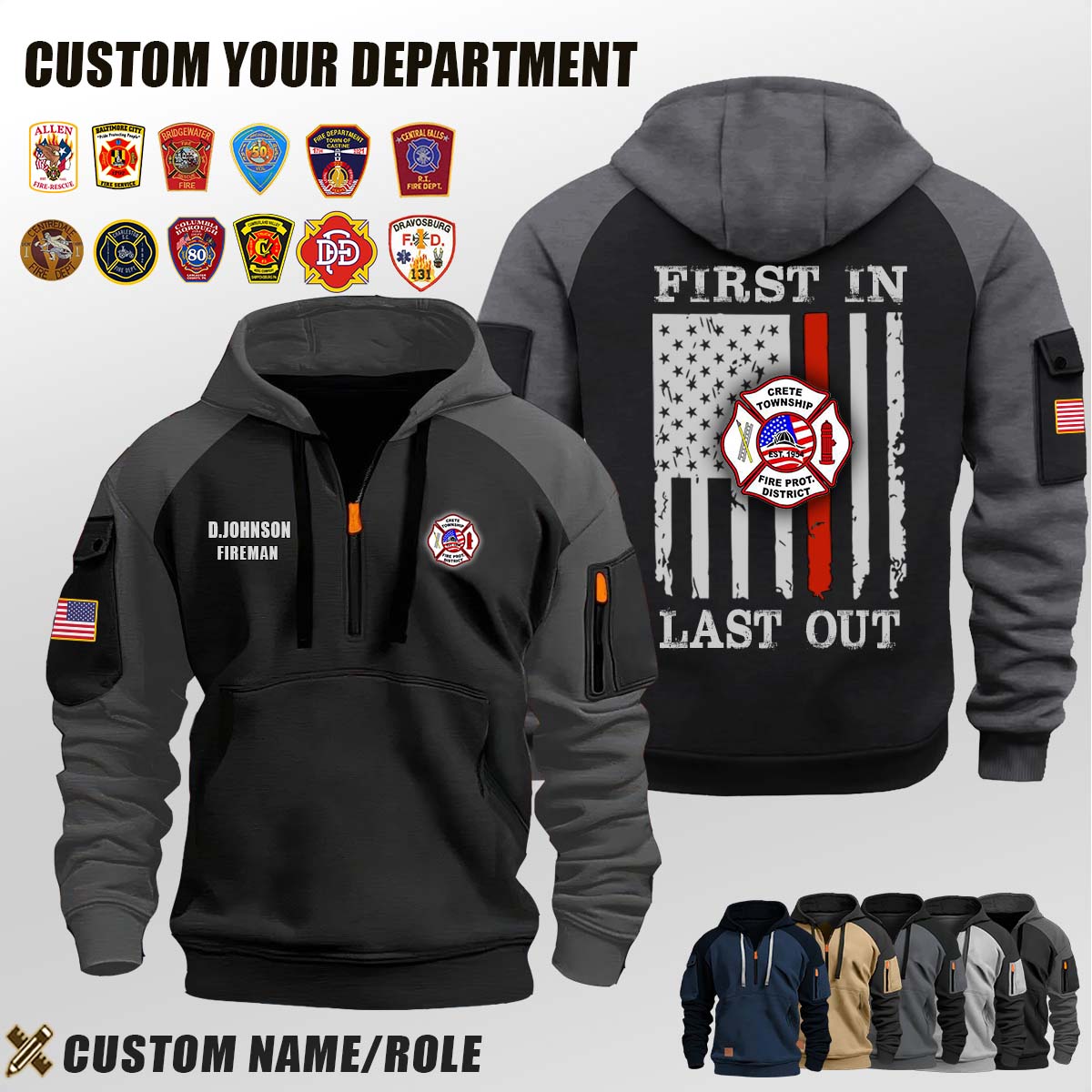 Crete Township Fire Protection District IL_First In Last Out Halfzip Hoodie