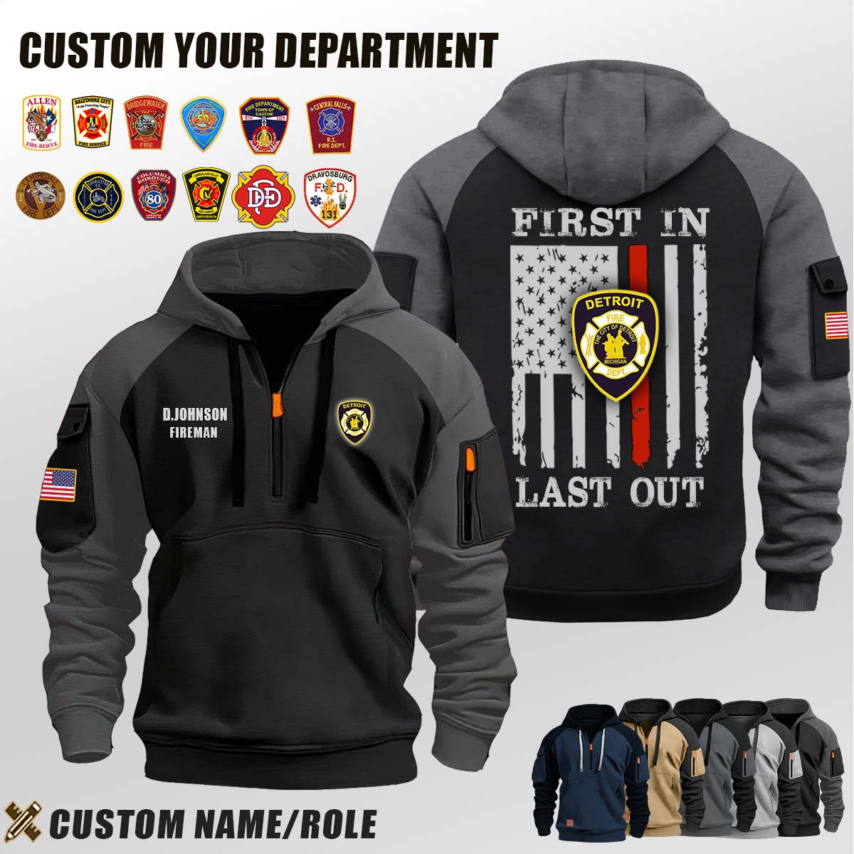 Detroit Fire Department MI_First In Last Out Halfzip Hoodie