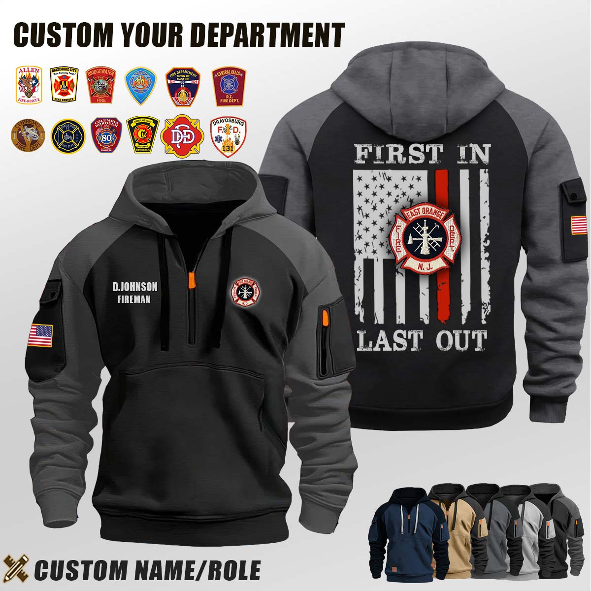 East Orange fire department NJ_First In Last Out Halfzip Hoodie