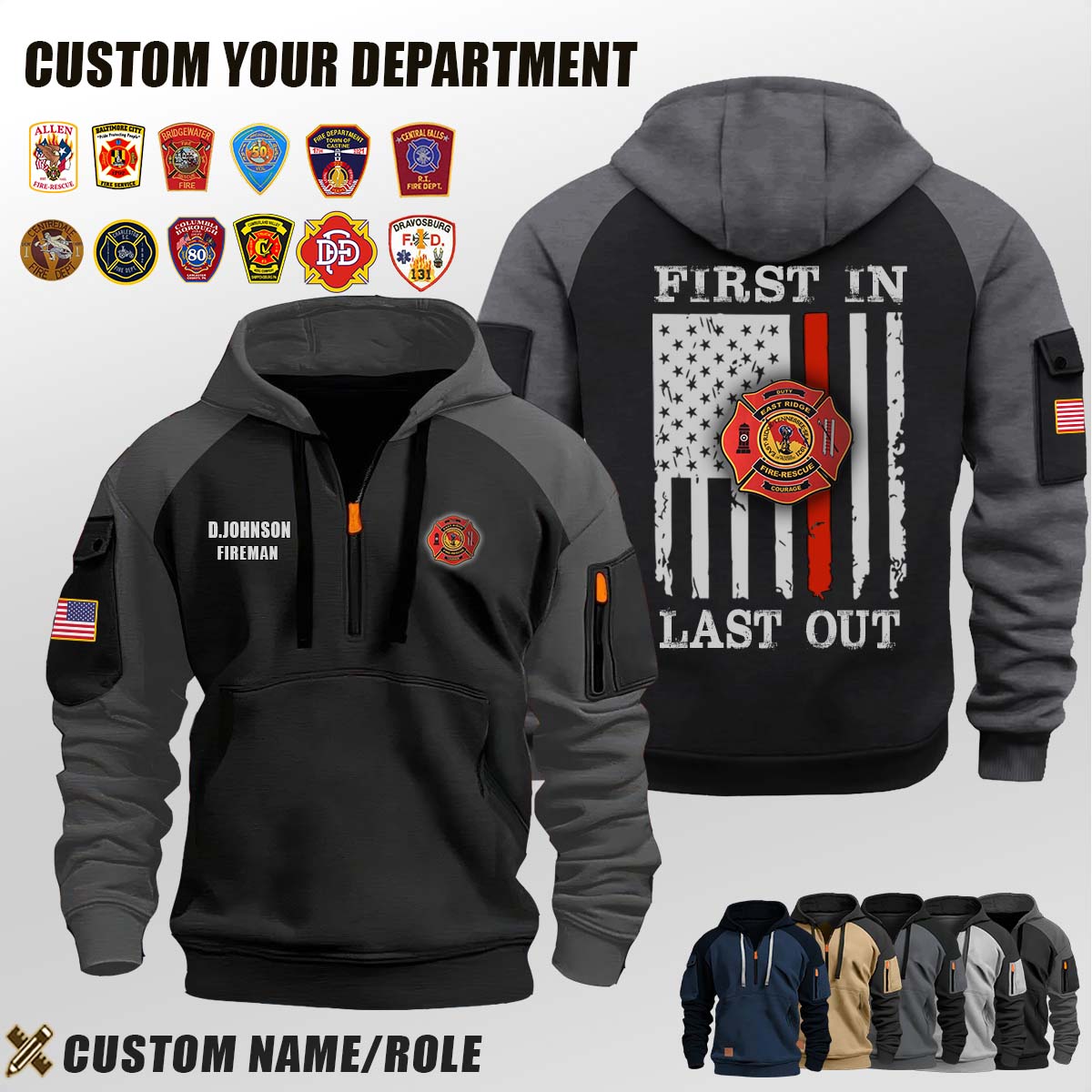East Ridge Fire and Rescue GA_First In Last Out Halfzip Hoodie