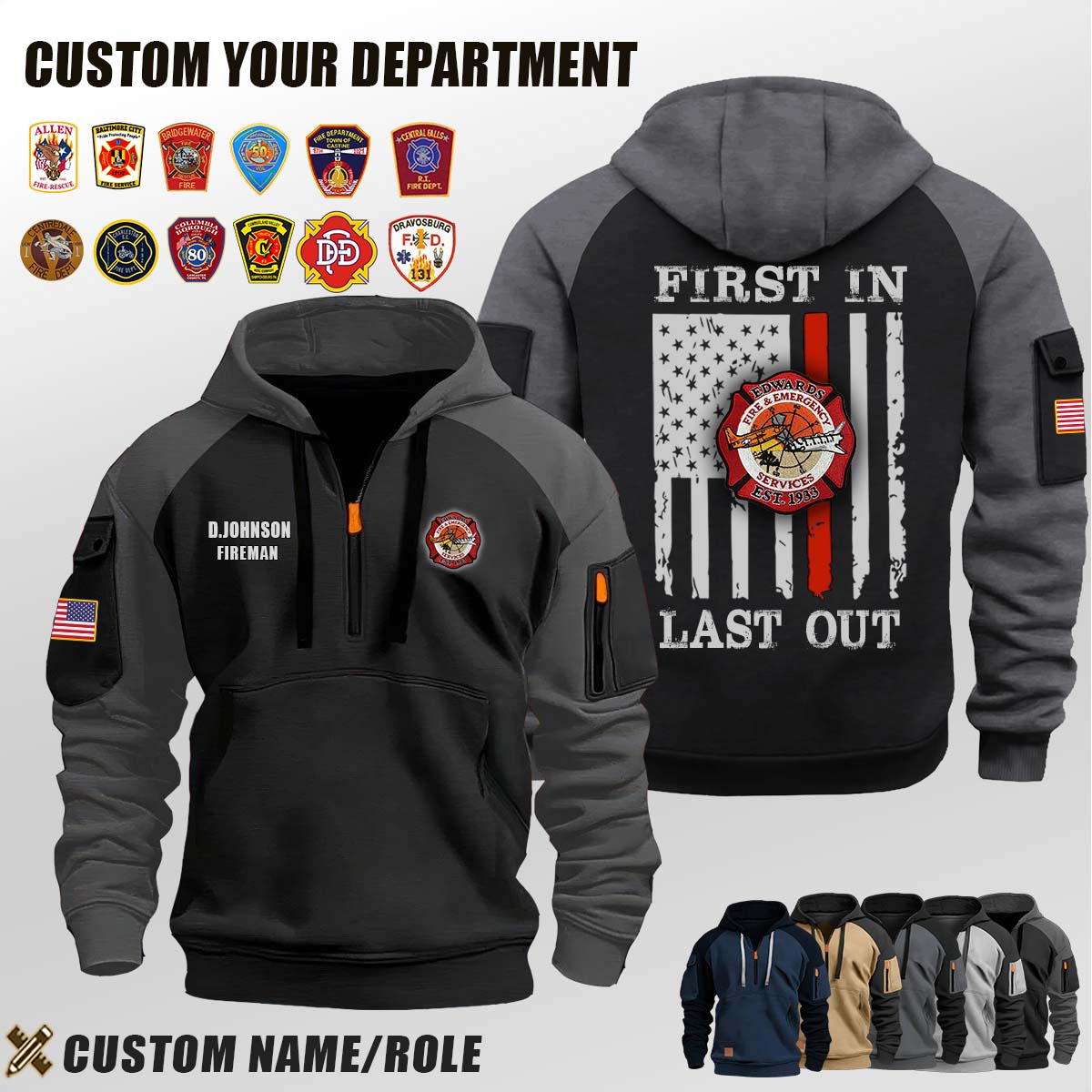 Edwards Fire & Emergency Services_First In Last Out Halfzip Hoodie