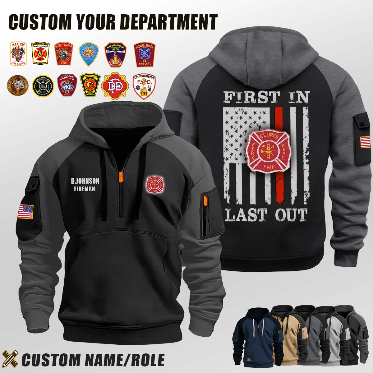 Eldred Township Volunteer Fire Company PA_First In Last Out Halfzip Hoodie