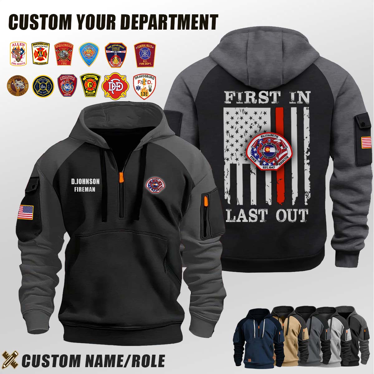 Elizabeth Illinois Fire Department_First In Last Out Halfzip Hoodie