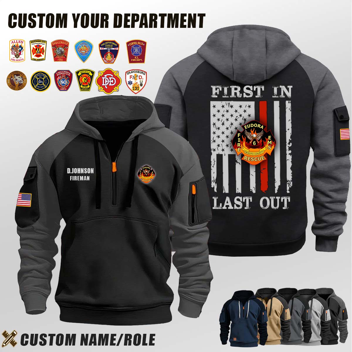 Eudora Volunteer Fire Department AR_First In Last Out Halfzip Hoodie