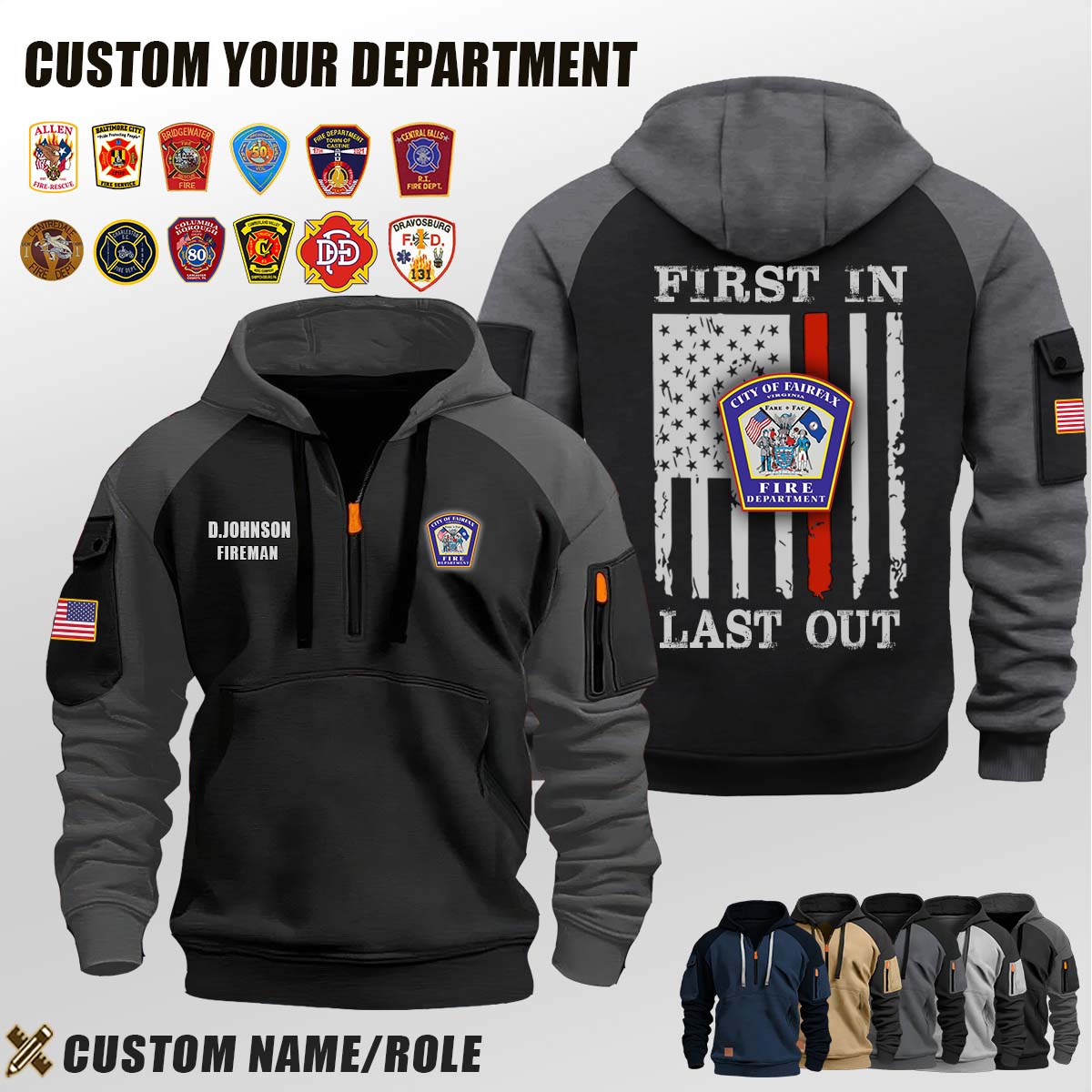 Fairfax Fire and Rescue VA_First In Last Out Halfzip Hoodie