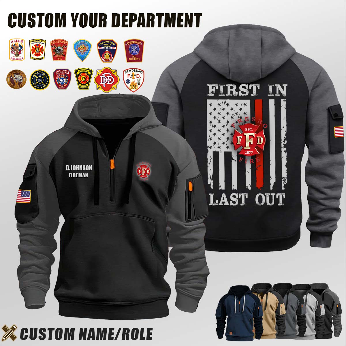 Fresno Fire Department CA_First In Last Out Halfzip Hoodie