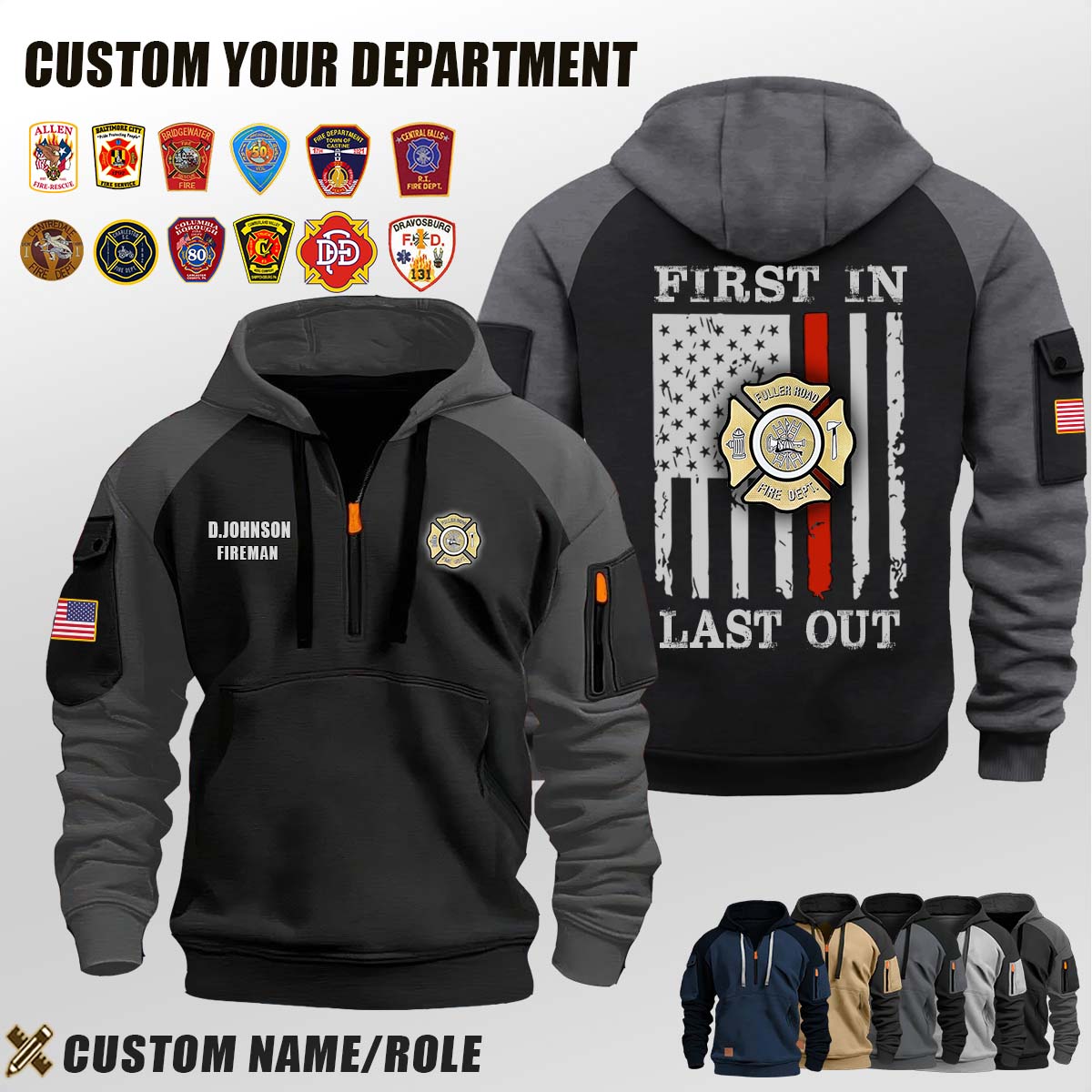 Fuller Road Volunteer Fire Department NY_First In Last Out Halfzip Hoodie