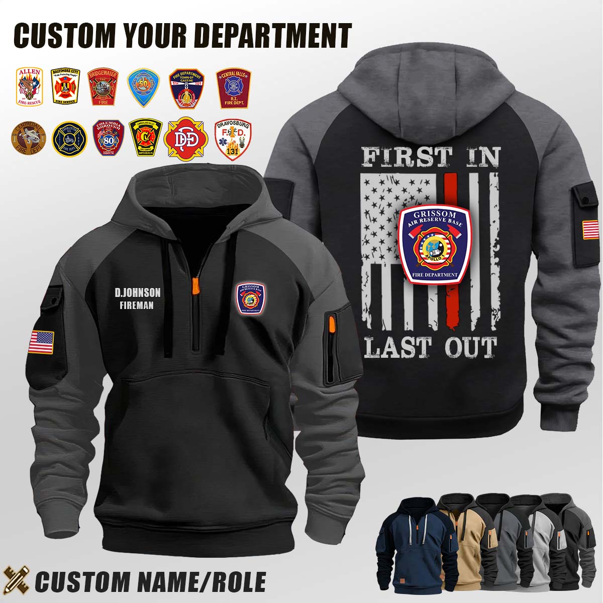 Grissom Fire Department IN_First In Last Out Halfzip Hoodie