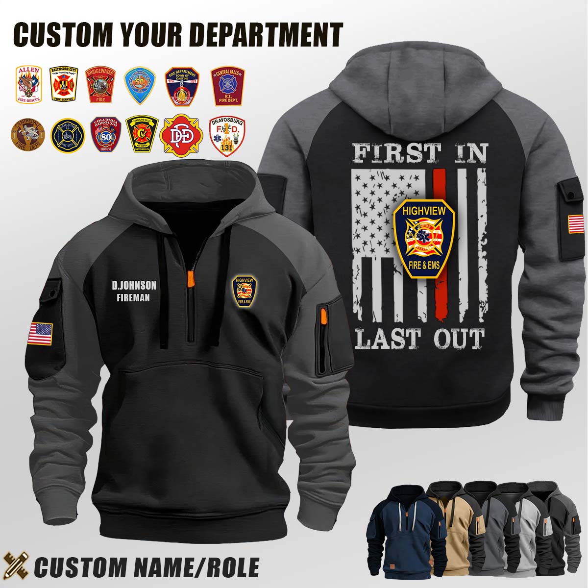 Highview Fire District KY_First In Last Out Halfzip Hoodie