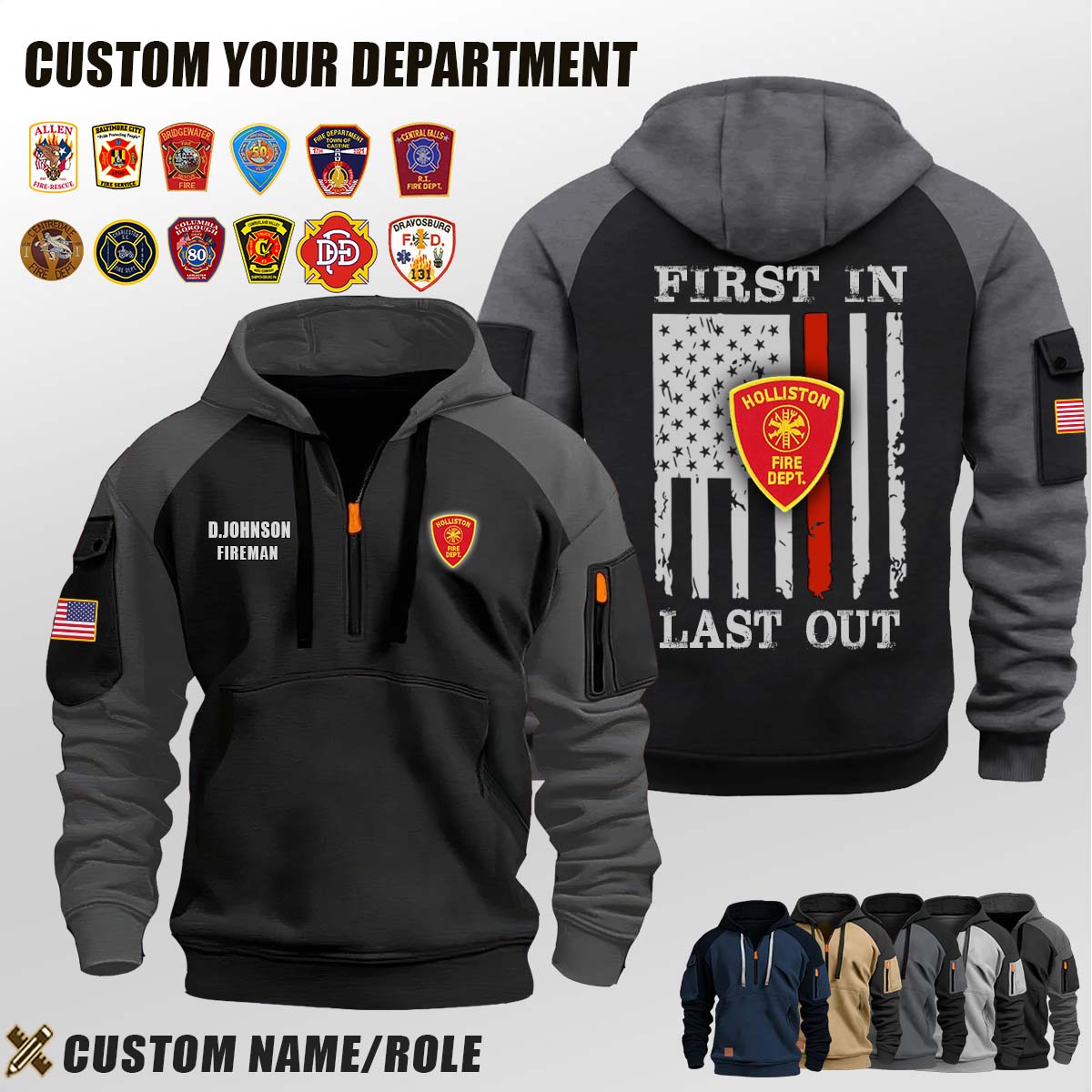 Holliston Fire Department MA_First In Last Out Halfzip Hoodie