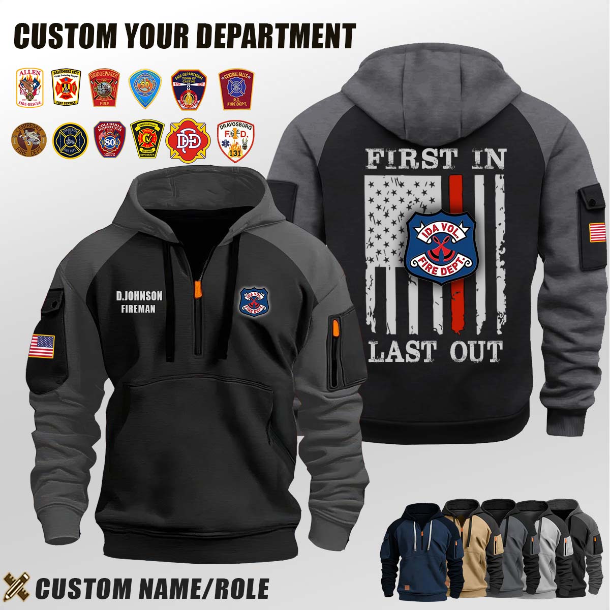 Ida Volunteer Fire Department MI_First In Last Out Halfzip Hoodie