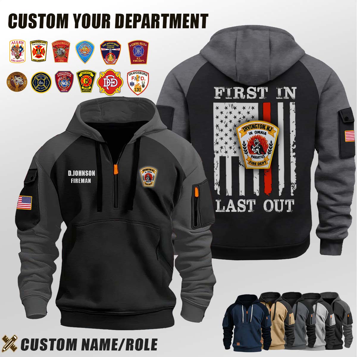 Irvington Fire Department NJ_First In Last Out Halfzip Hoodie