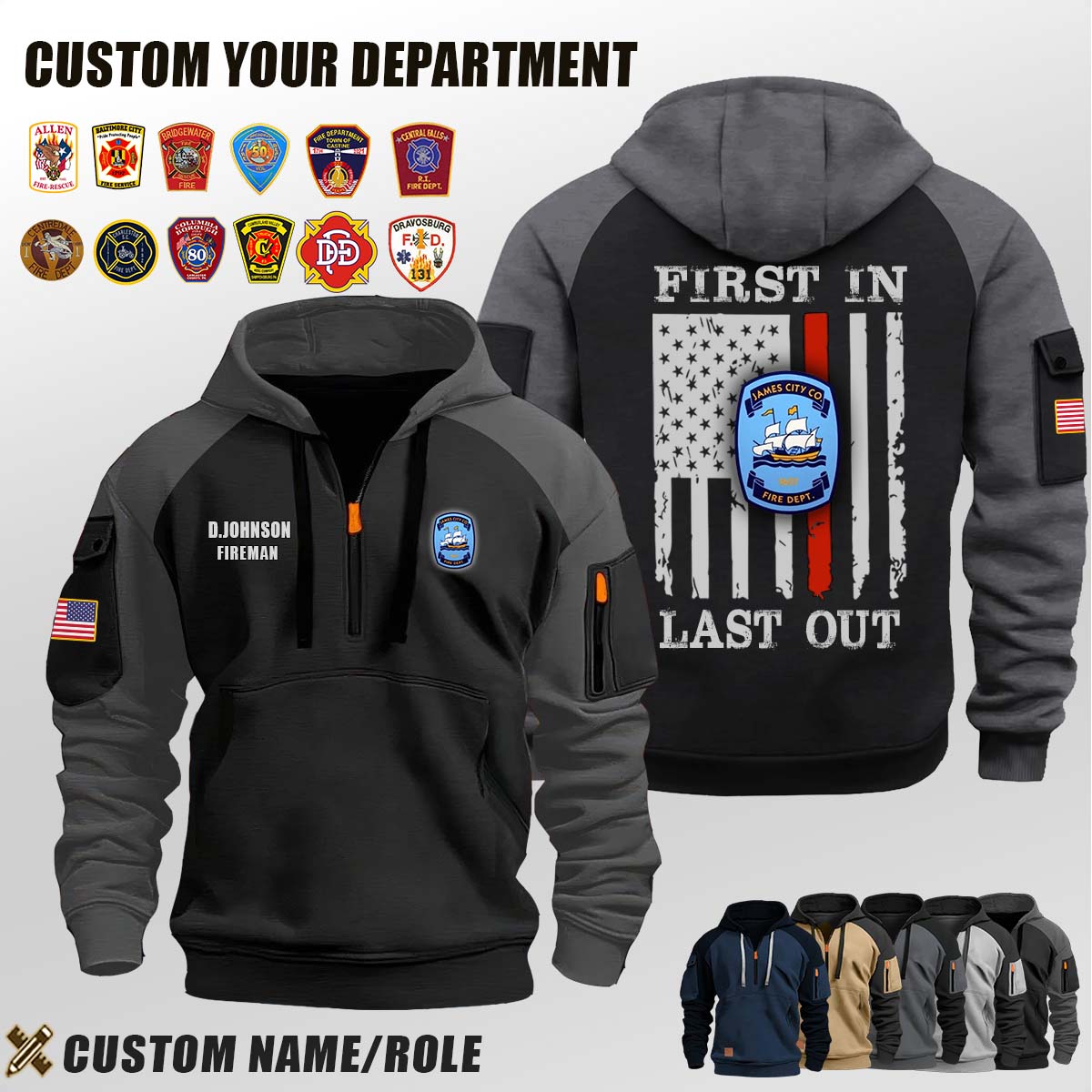 James City County Fire Department VA_First In Last Out Halfzip Hoodie