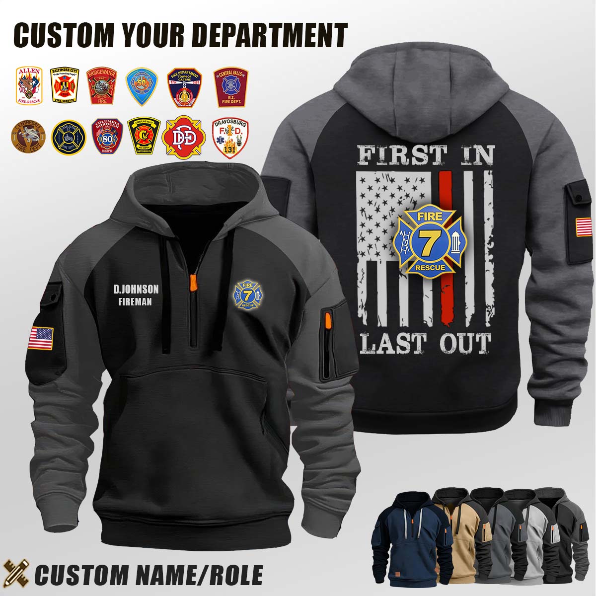 Kalkaska Township Fire Department #7 MI_First In Last Out Halfzip Hoodie