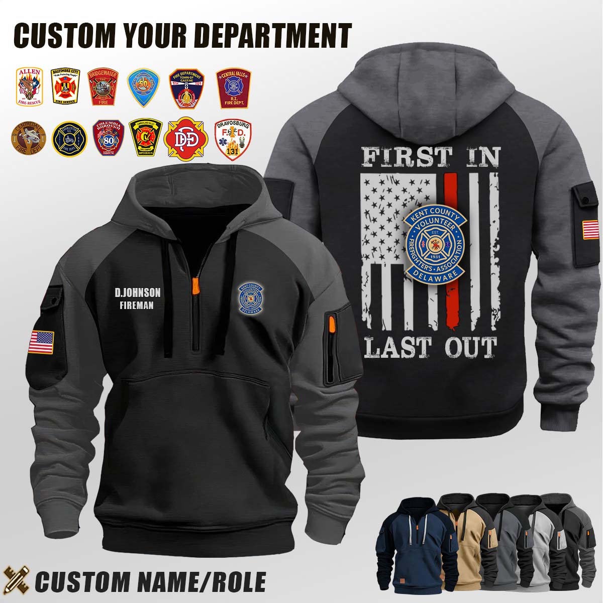 Kent County Volunteer Fire Department DE_First In Last Out Halfzip Hoodie