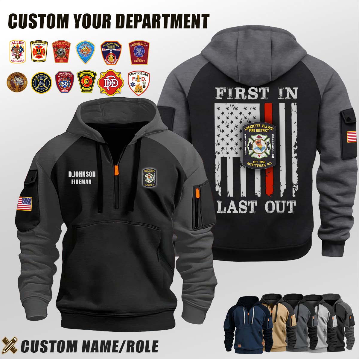 Lafayette Village Fire Department NC_First In Last Out Halfzip Hoodie
