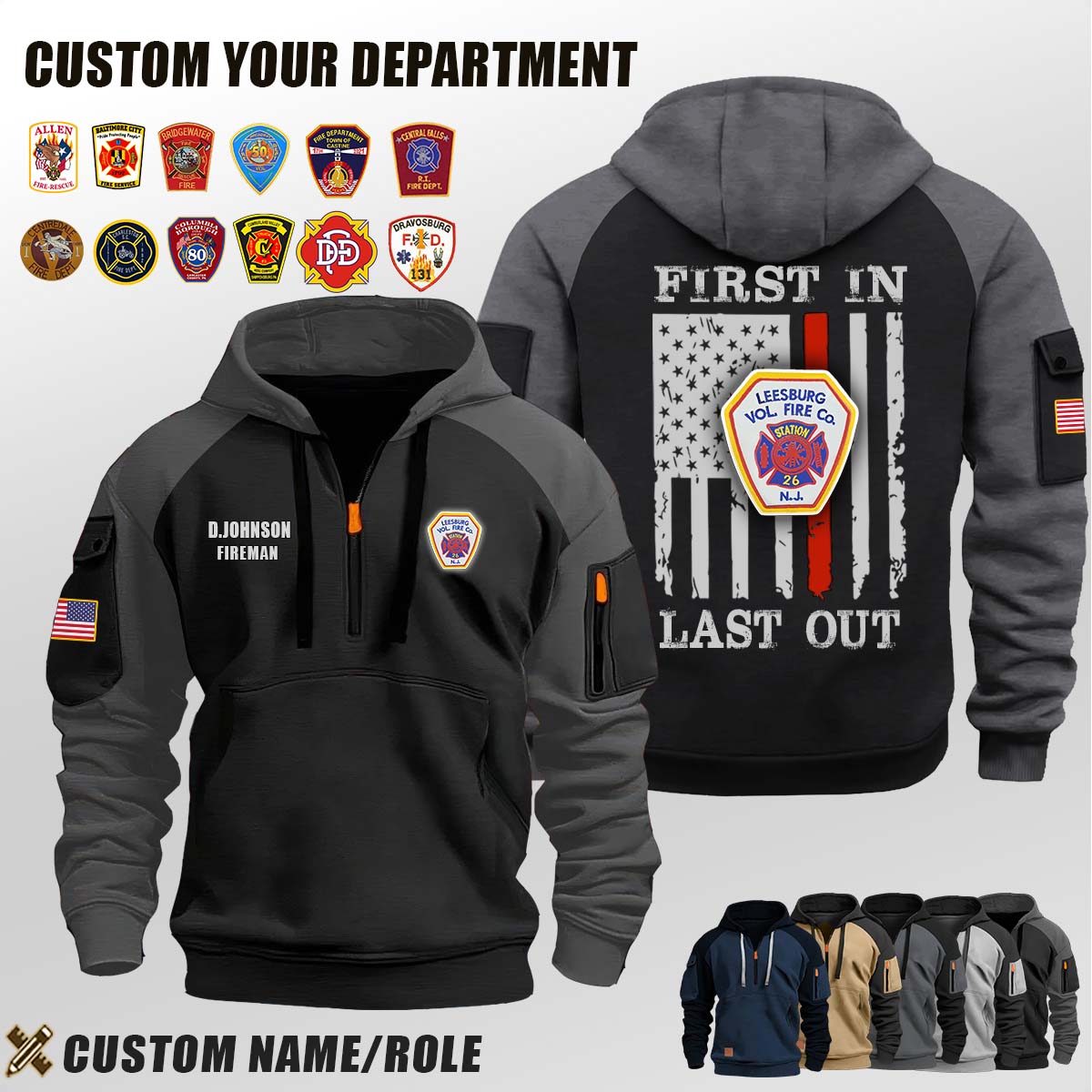 Leesburg Volunteer Fire Department NJ_First In Last Out Halfzip Hoodie