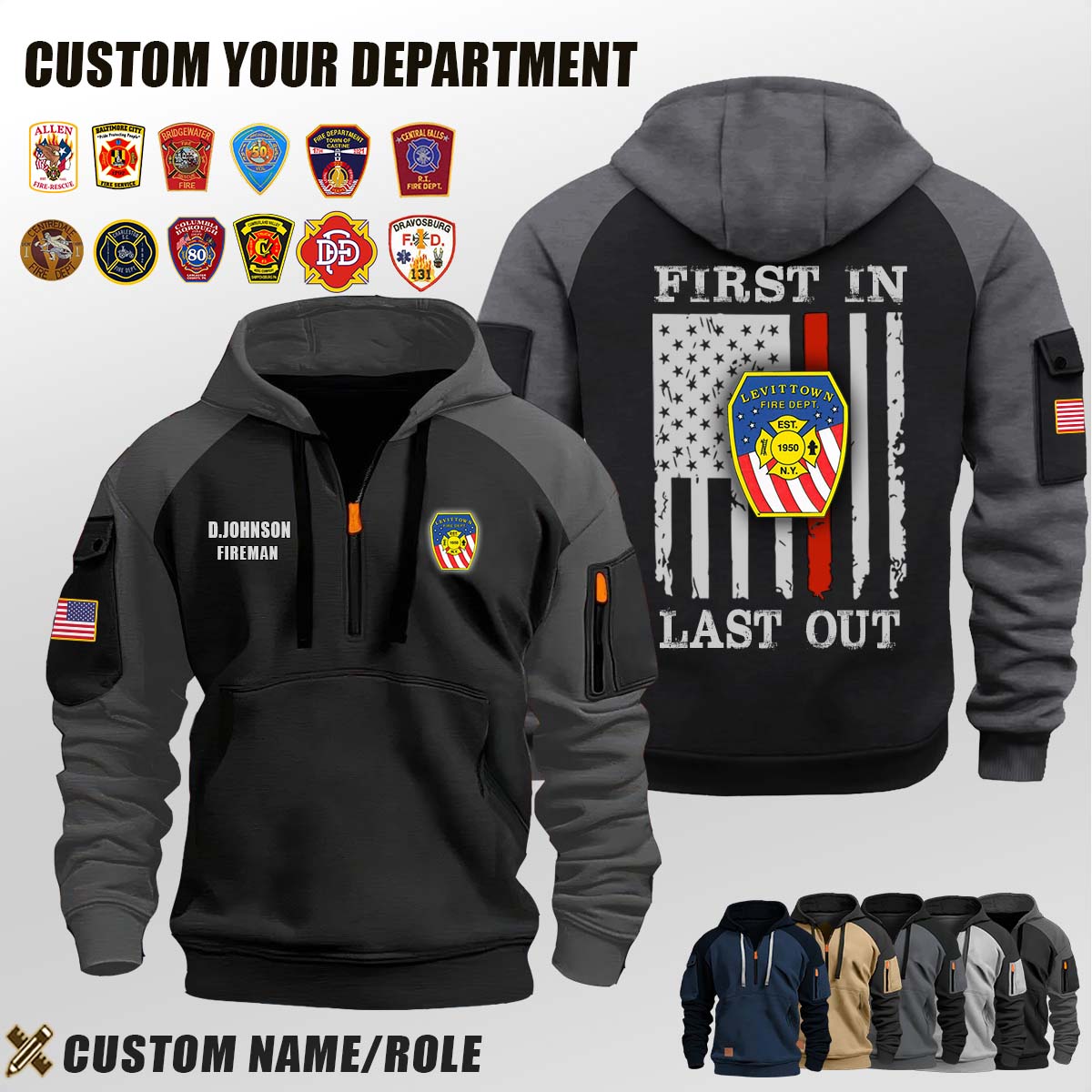 Levittown Fire Department NY_First In Last Out Halfzip Hoodie