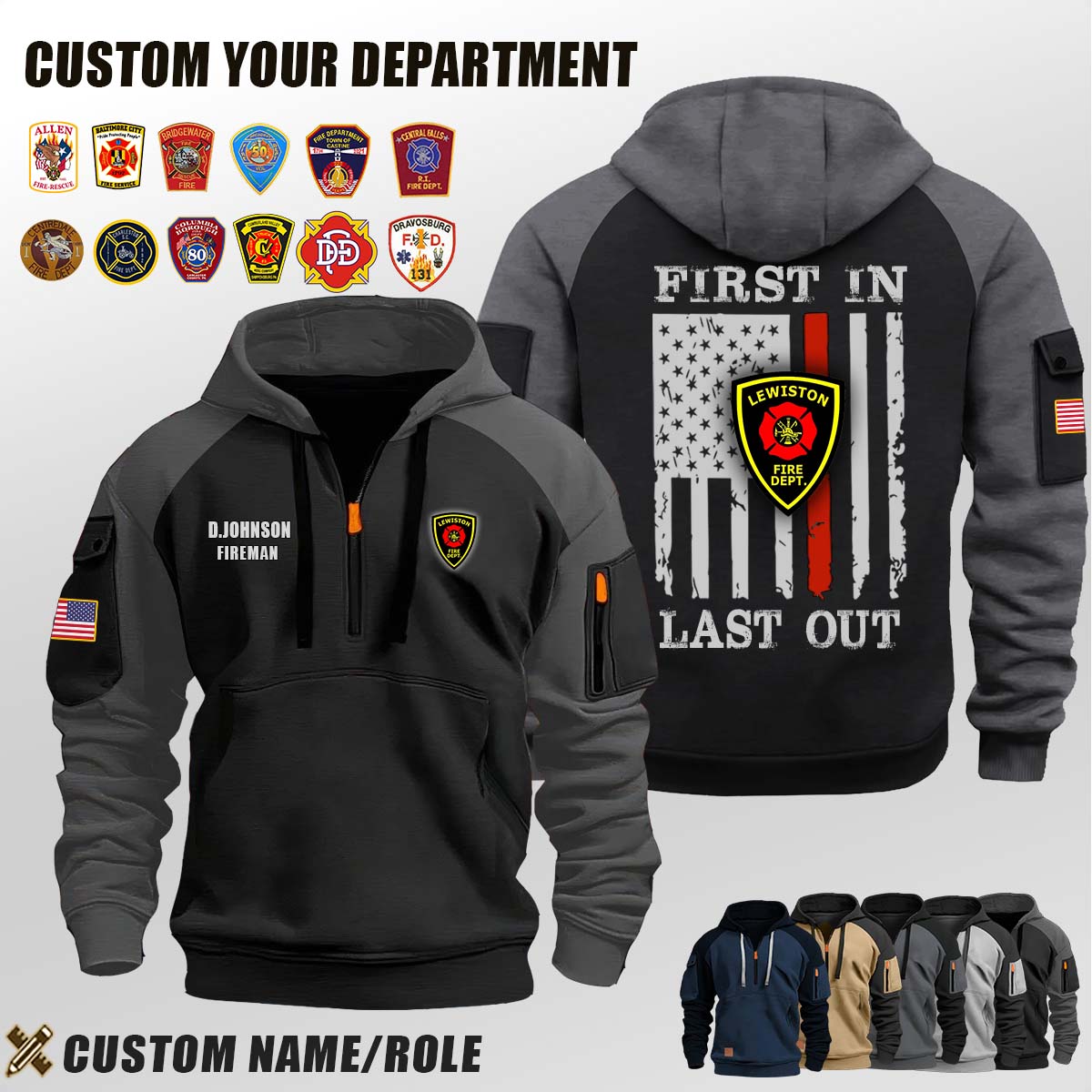 Lewiston Fire Department ME_First In Last Out Halfzip Hoodie