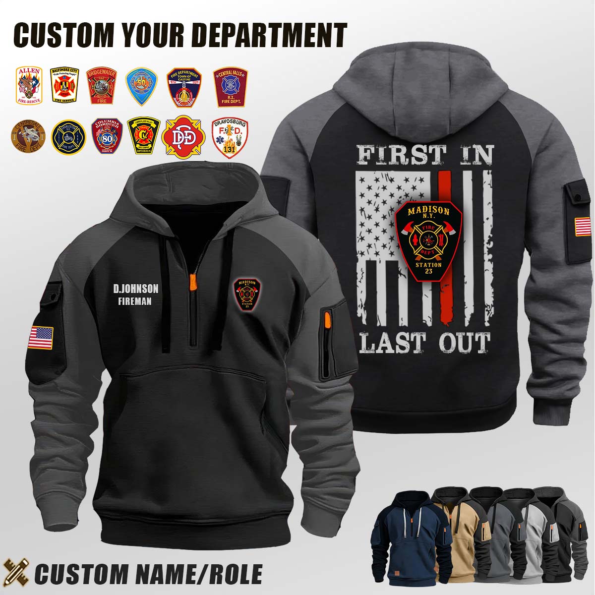 Madison Fire Department NY_First In Last Out Halfzip Hoodie
