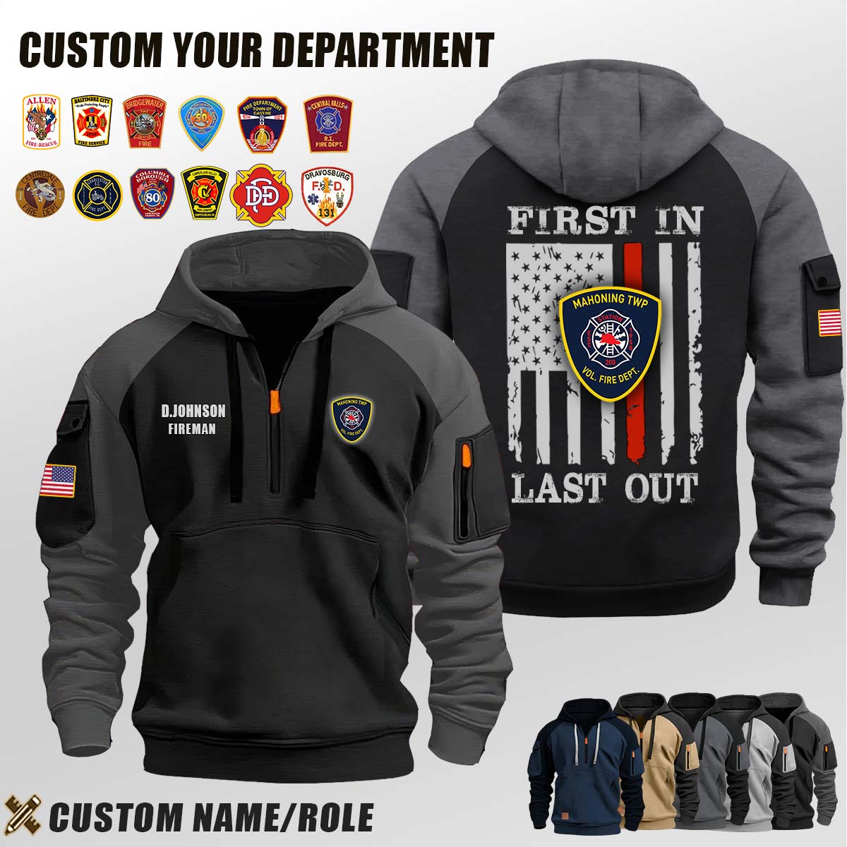 Mahoning Township Fire Department PA_First In Last Out Halfzip Hoodie