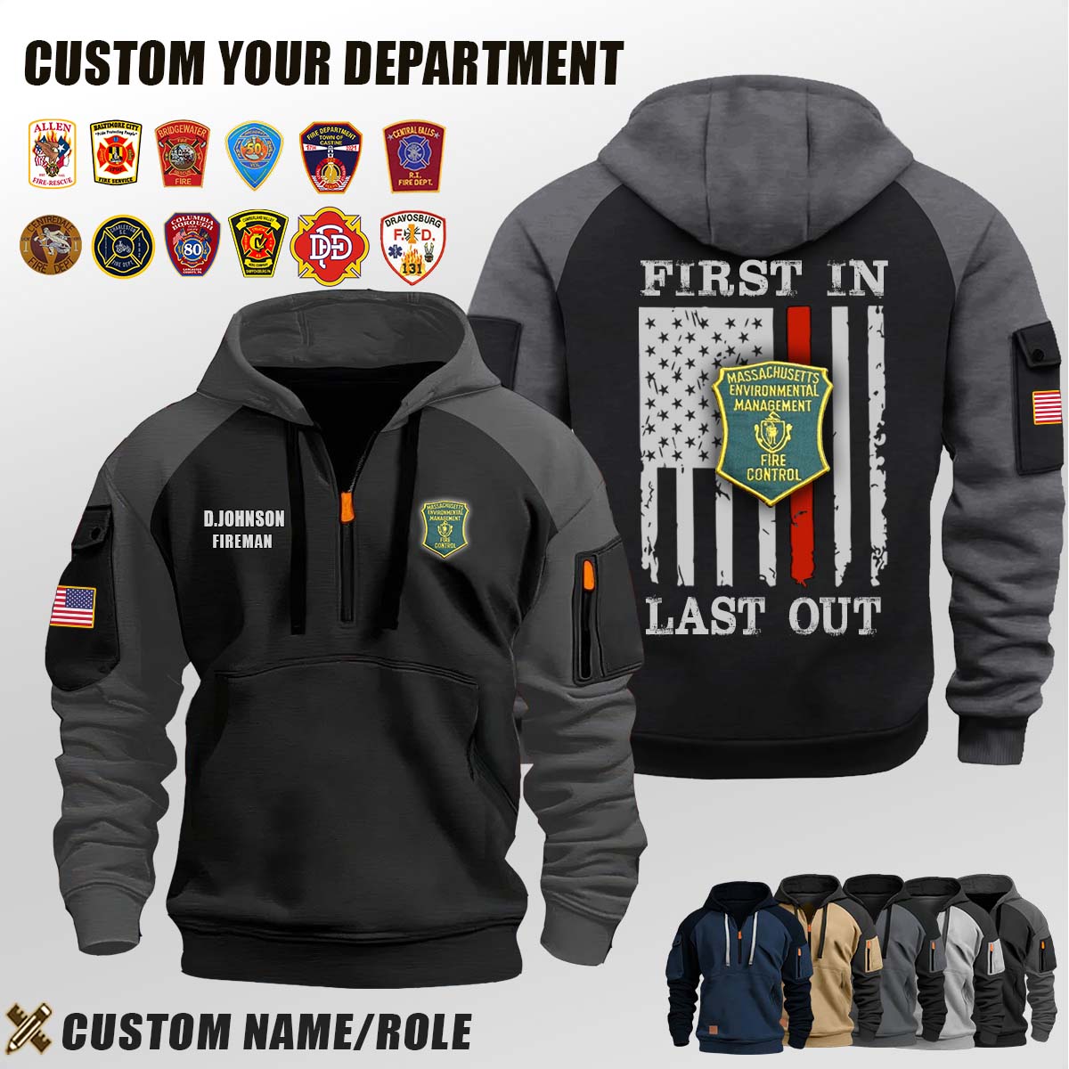 Massachusetts EMS and Fire Department_First In Last Out Halfzip Hoodie