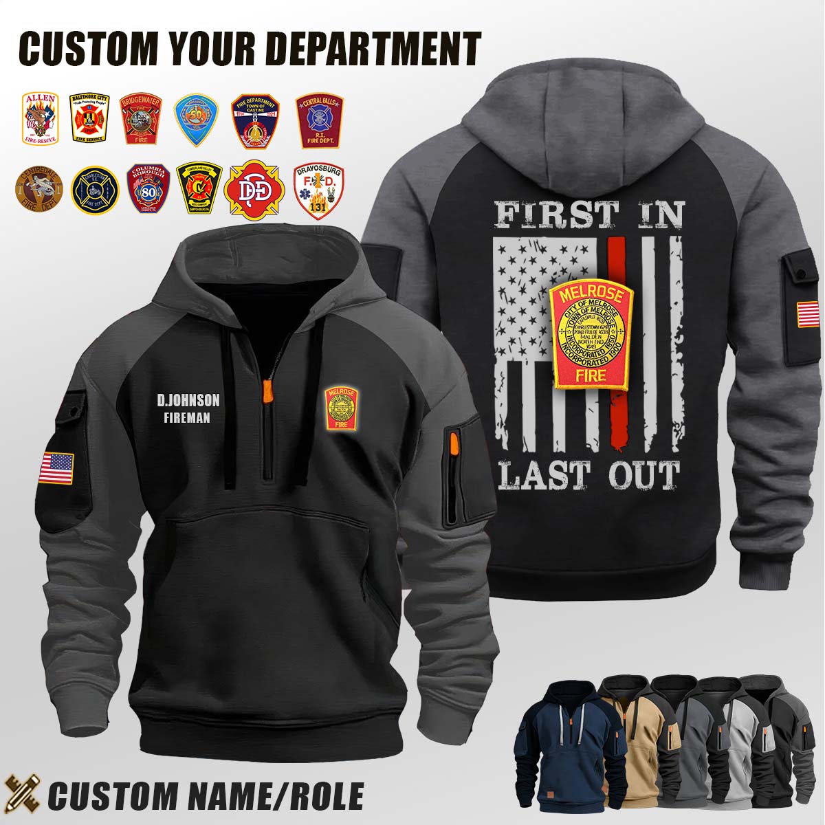 Medora Volunteer Fire Department IL-1_First In Last Out Halfzip Hoodie