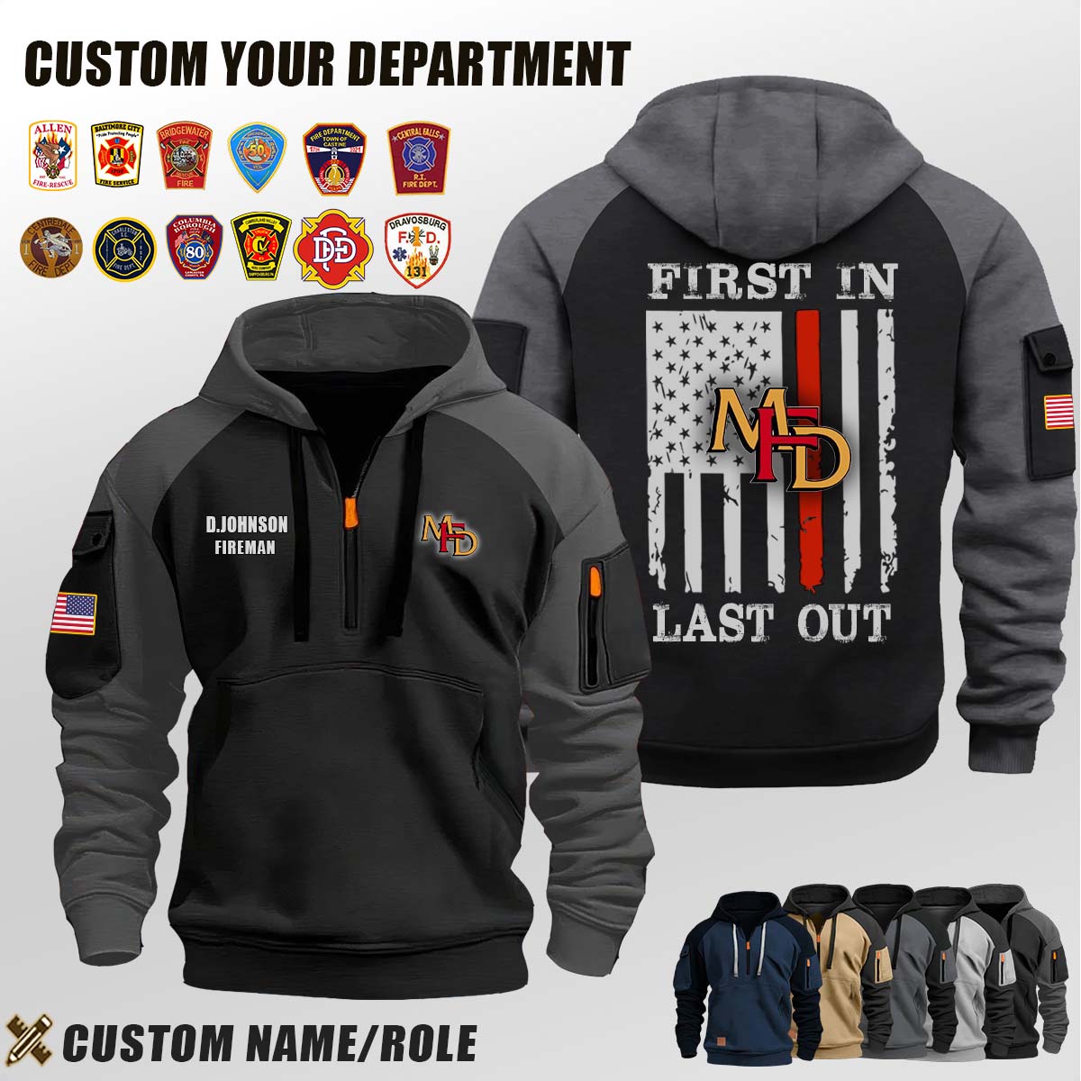 Mendon Fire Protection District Department IL_First In Last Out Halfzip Hoodie