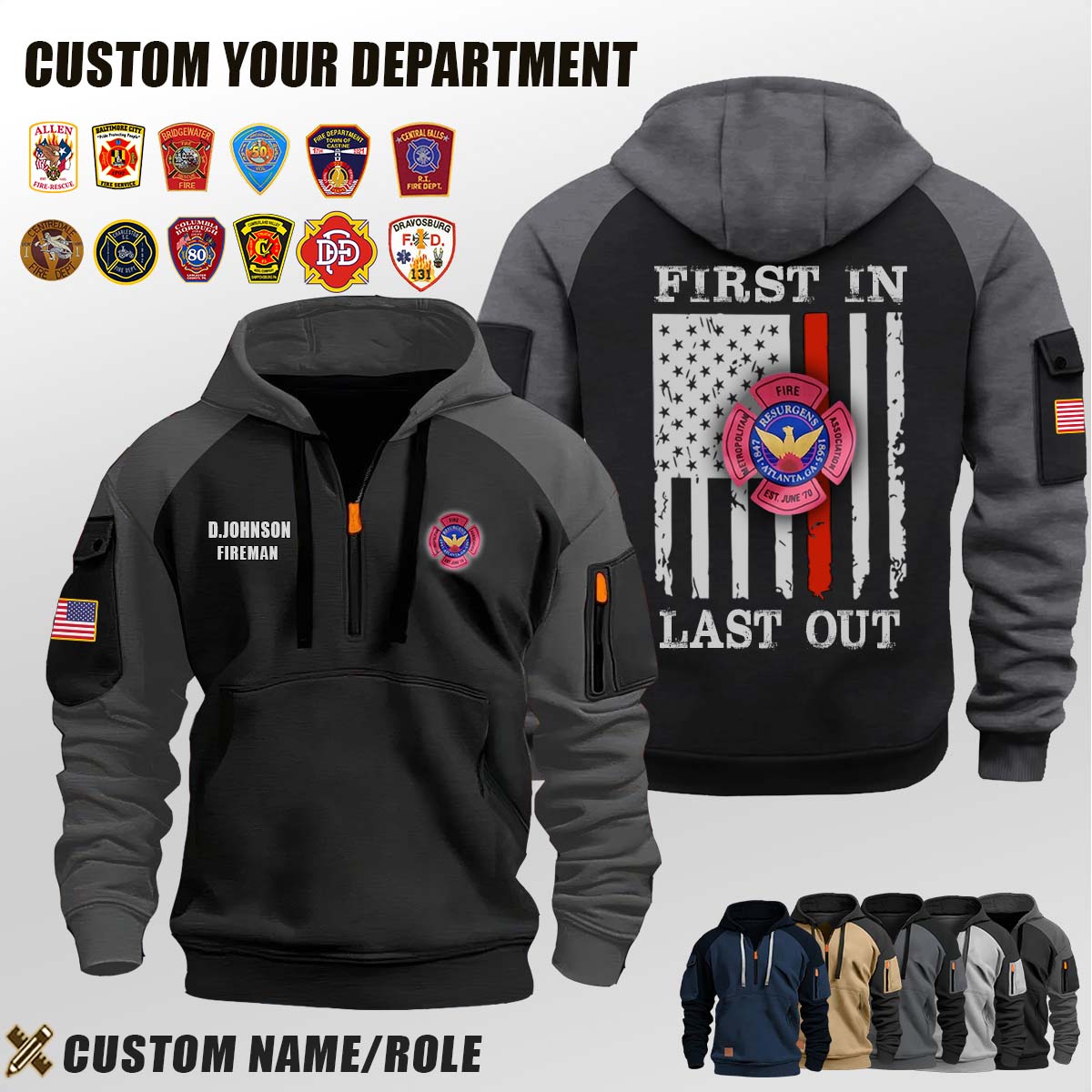 Metro Fire Association of Atlanta GA_First In Last Out Halfzip Hoodie