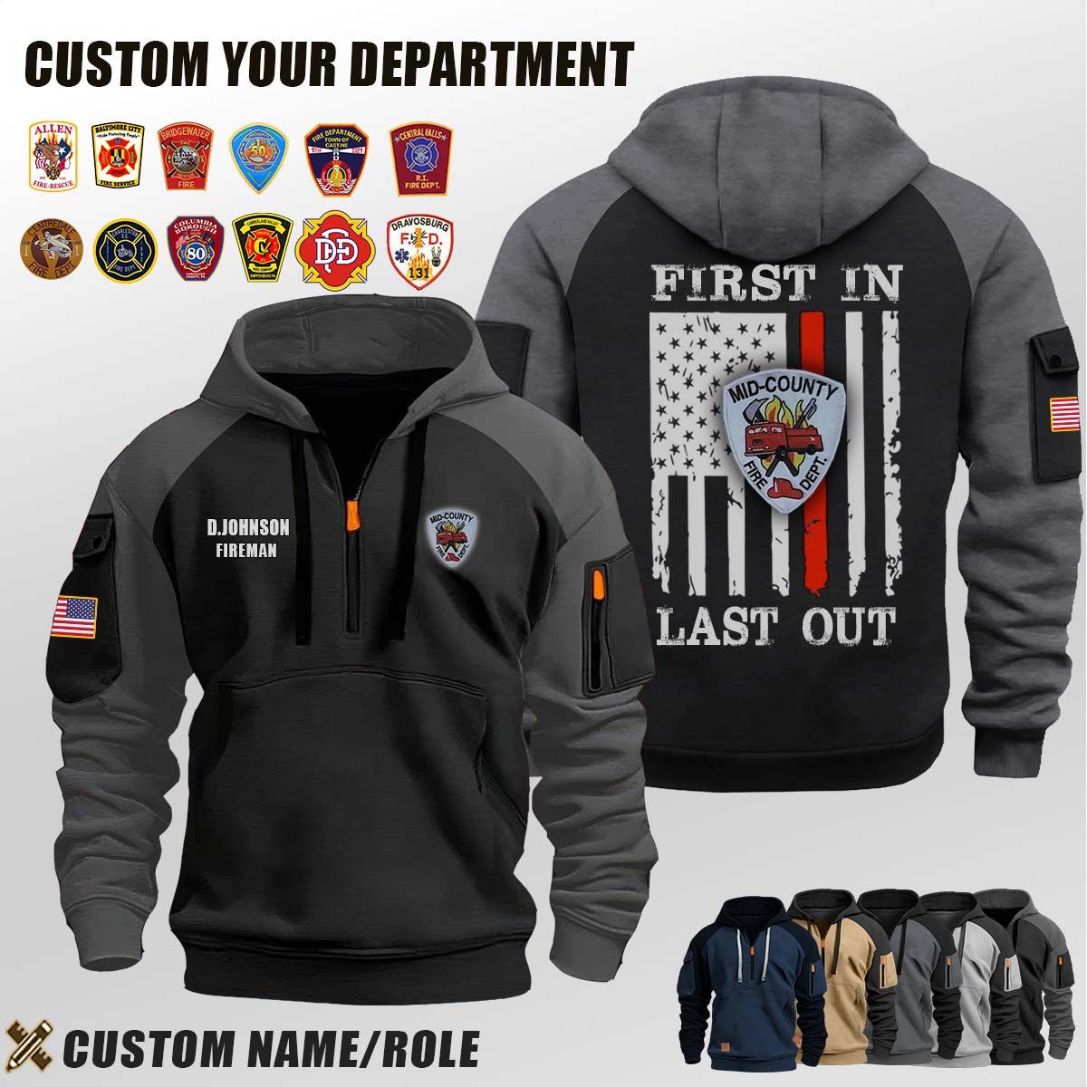 Mid-County Volunteer Fire Department NC_First In Last Out Halfzip Hoodie