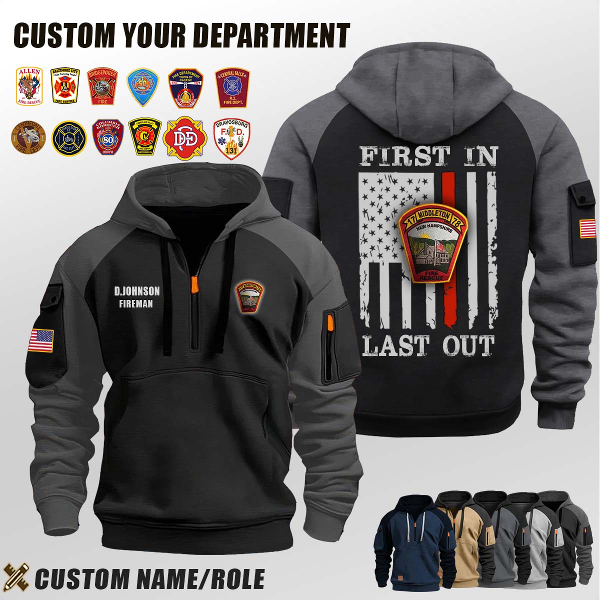 Middleton NH Fire & Rescue NH_First In Last Out Halfzip Hoodie