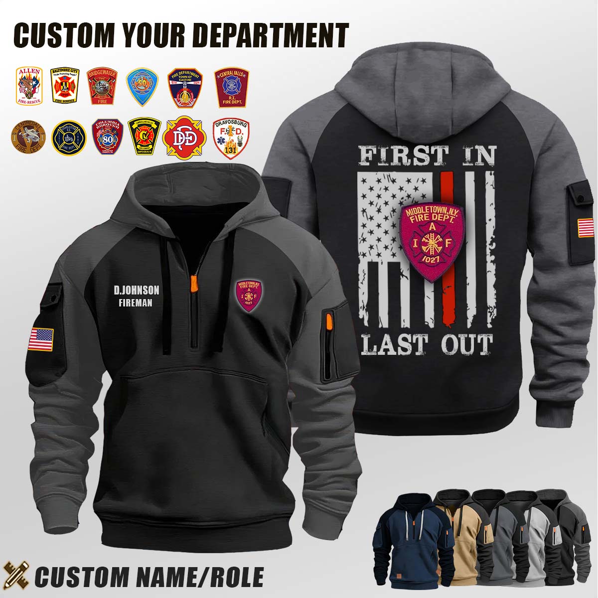 Middletown Fire Department NY_First In Last Out Halfzip Hoodie