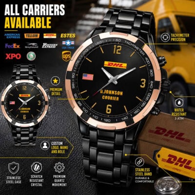 Luxury tachymeter watch with custom logo and durable steel band for car lovers.